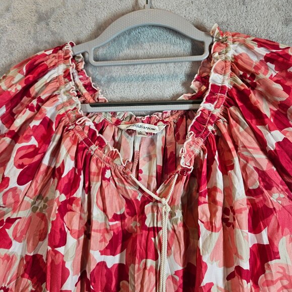Croft & Barrow Floral Red Pink Peasant Blouse drawstring Womens L Feminine - Picture 3 of 11